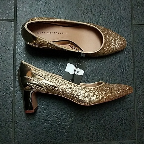 Last chance! Nwt! Zara Gold Court Shoes - Picture 3 of 6